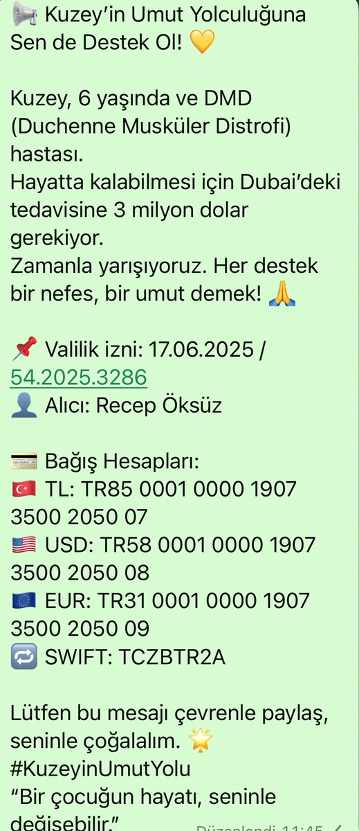 💳 Bağış Hesapları:
🇹🇷 TL: TR85 0001 0000 1907 3500 2050 07
🇺🇸 USD: TR58 0001 0000 1907 3500 2050 08
🇪🇺 EUR: TR31 0001 0000 1907 3500 2050 09
🔁 SWIFT: TCZBTR2A