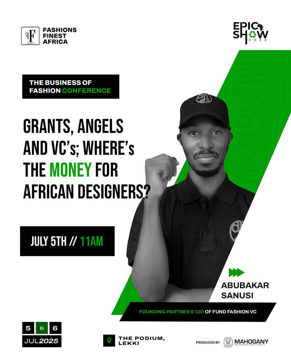 Our very own Abubakar Sanusi, Founding Partner &amp; CIO of <a href="/FundfashionVC/">Fund Fashion (VC)</a>, will be speaking LIVE at <a href="/fashionsfinest/">Fashions Finest</a>'s "Business of Fashion Conference" He will be sharing powerful insights on investing in #Fashion entrepreneurs.

#epicshow2025 #FFVC #FundFashionVC #FashionsFinest