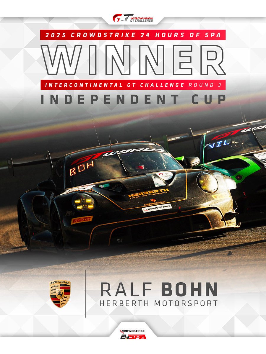 IntercontGTC's tweet image. Victory on debut! Ralf Bohn joins Kenny Habul atop #IGTC’s Independent Cup standings after winning the class at #Spa24H.
25pts Ralf Bohn
25pts Kenny Habul
18pts Antares Au
15pts Jonathan Hui
0pts Adrian D’Silva