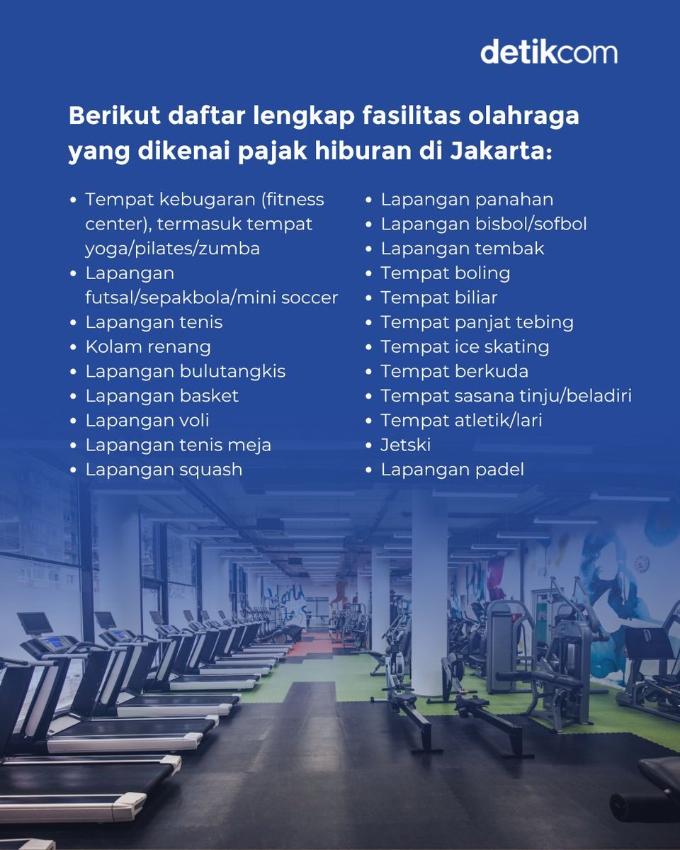 Mulai sekarang, main padel di Jakarta bakal kena pajak hiburan 10%! 🏓💸⁣
⁣
Pemprov DKI resmi menetapkan olahraga padel, futsal, tennis, yoga, dan lainnya, termasuk sebagai objek Pajak Barang dan Jasa Tertentu (PBJT).⁣ Gimana pendapat kamu?

&gt;&gt; news.detik.com/berita/d-79920…