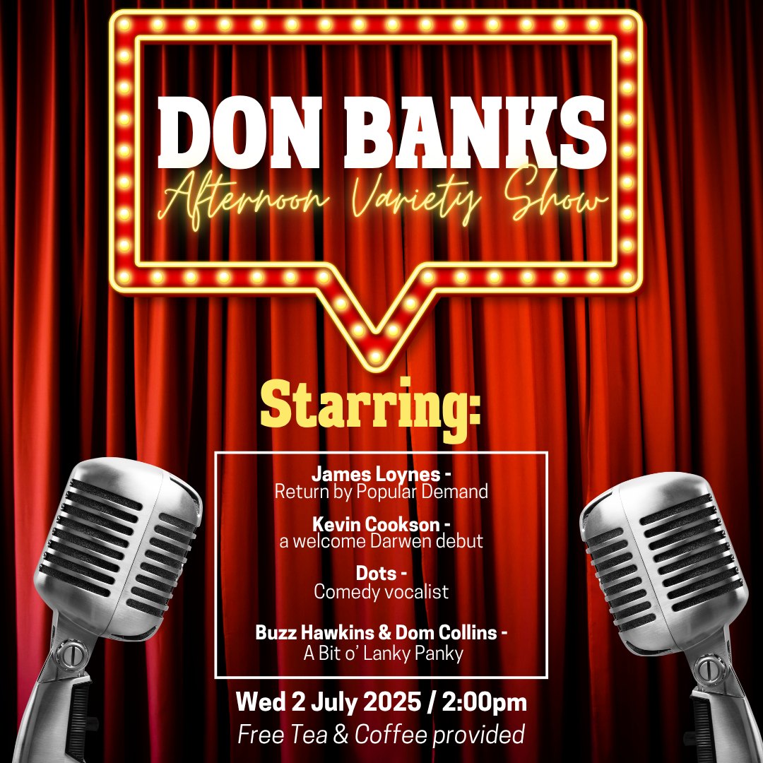 Looking forward to performing at the Don Banks Afternoon Variety Show <a href="/DarwenLTheatre/">DarwenLibraryTheatre</a>  again today!
Tickets available on the door, I believe.
Great fun with lovely people (and the best audience)
See you there! 😃🌞🎶
bwdvenues.com/.../the-don-ba…