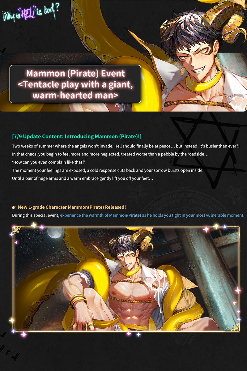 Prettybusy_KR's tweet photo. 😈[7/9 Update Content: Introducing Mammon (Pirate)!]⚓️

😈[Actualización de Contenido del 9/7: ¡Presentamos a Mammon (Pirata)!]⚓️

#Whatinhellisbad? #WHB https://t.co/xGTlaUCFPX