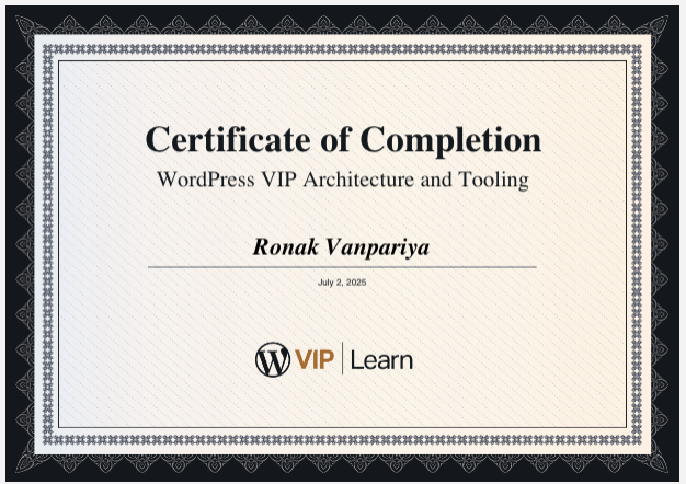 Learning Update :)
Just Completed WordPress VIP certification....
#wpwip <a href="/WordPressVIP/">WordPress VIP</a>