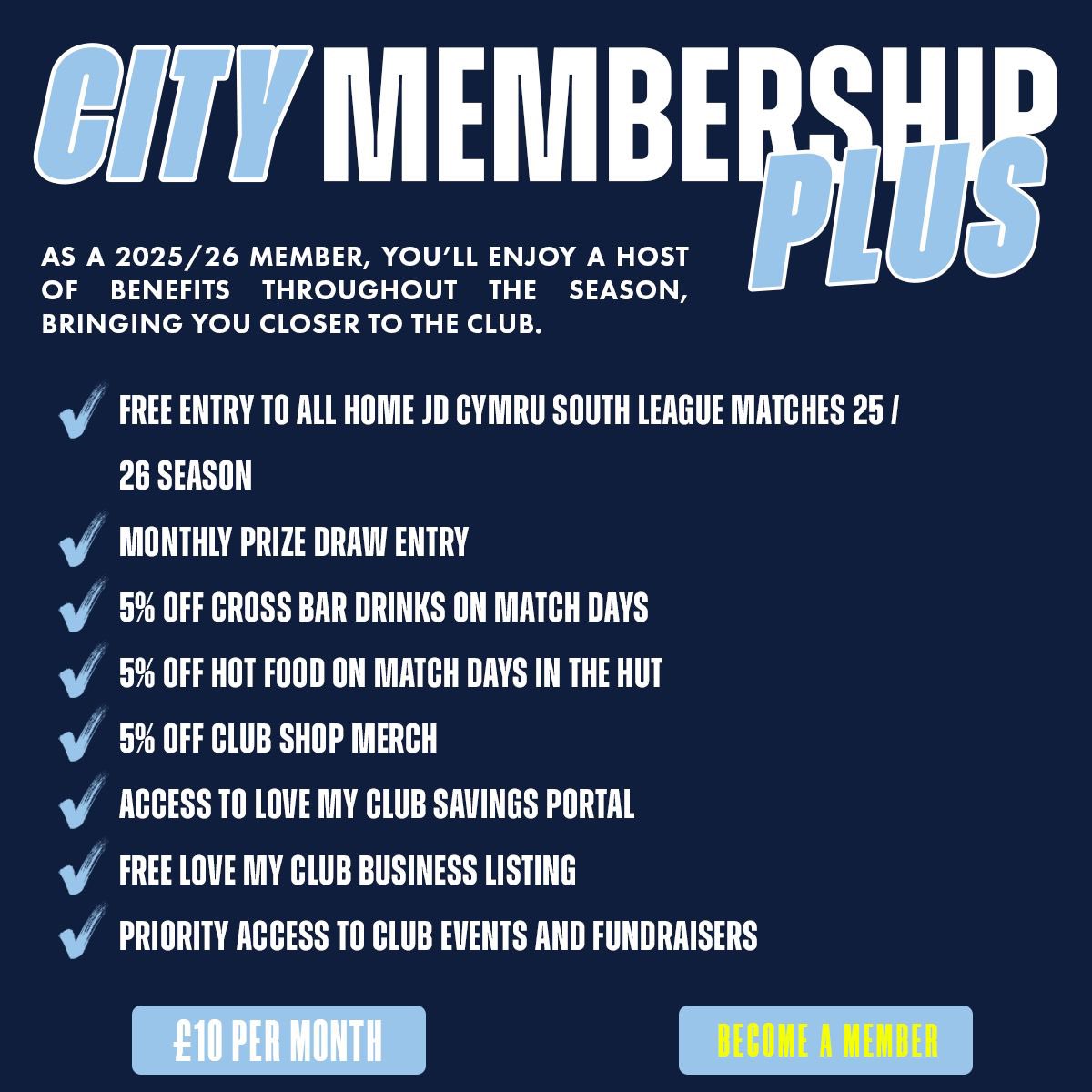 📣 𝗖𝗜𝗧𝗬 𝗠𝗘𝗠𝗕𝗘𝗥𝗦𝗛𝗜𝗣 𝟮𝟬𝟮𝟱/𝟮𝟲 – 𝗡𝗢𝗪 𝗟𝗜𝗩𝗘!

𝙎𝙪𝙥𝙥𝙤𝙧𝙩. 𝙎𝙖𝙫𝙚. 𝙒𝙞𝙣.
Introducing the Newport City FC Membership – your new way to back the club you love while unlocking real rewards all season long.

✅ Discounted match tickets

✅ Match Day Drinks