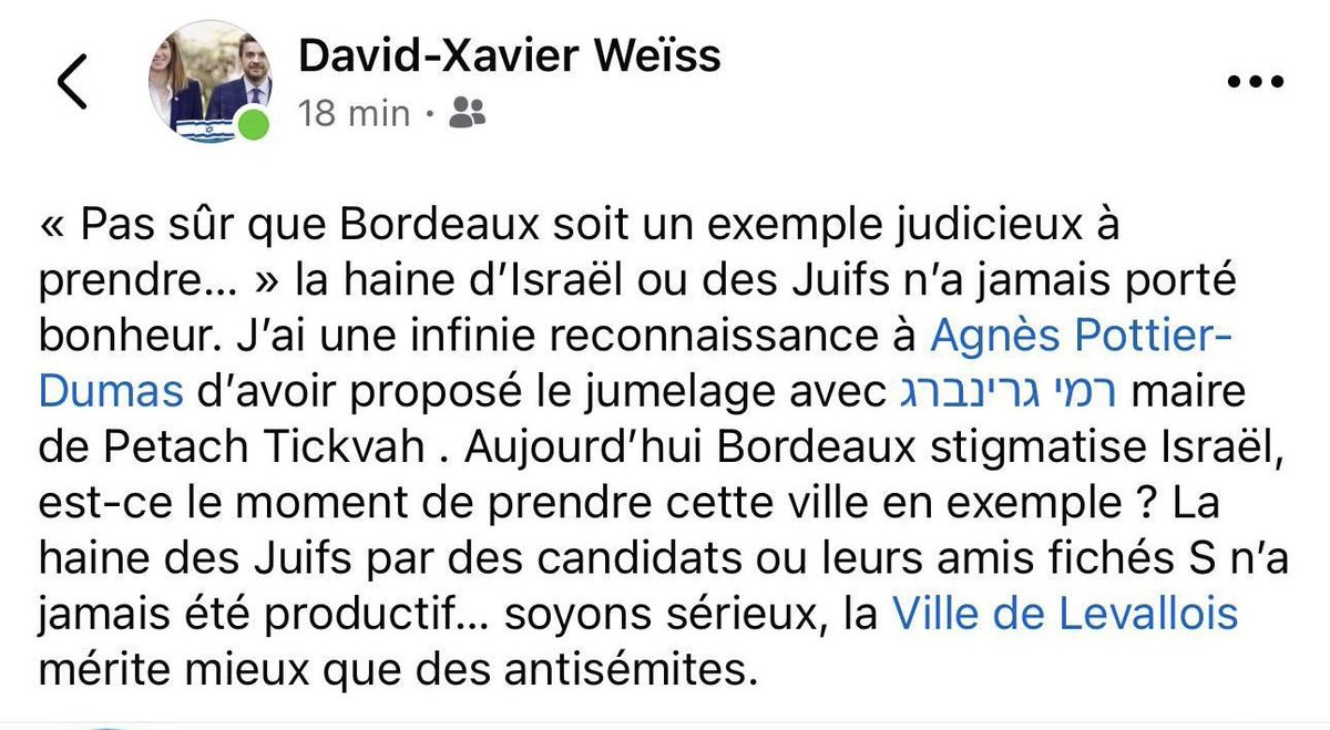M. Weiss, petite réflexion d'une vieille dame qui fut, durant de longues années et comme vous aujourd'hui, Premier Adjoint au Maire de #Levallois...
On peut ne pas être d'accord avec un Conseiller municipal d'opposition et le lui dire...
Mais traiter <a href="/LiesMessatfa/">Lies Messatfa</a> d'être