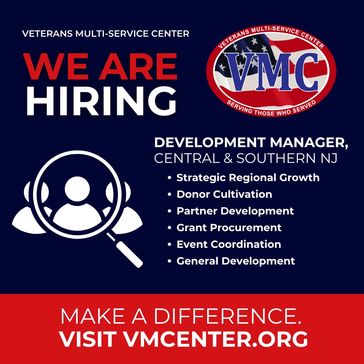 Who wants to work with me at <a href="/VM_Center/">VMC</a>? VMC needs a New Jersey Development Manager!  You will play a vital role in supporting and expanding VMC's fundraising and development efforts specifically within the Southern and Central NJ.  To apply, click here: lnkd.in/ebXbWkF8