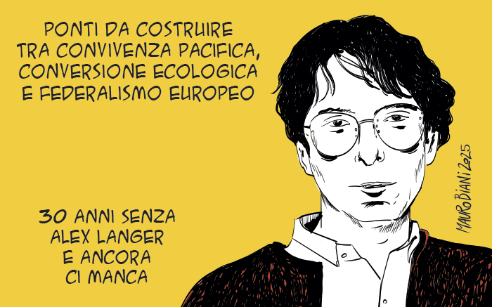 maurobiani's tweet photo. Domani #30anni senza #AlexLanger
"Alex, il precursore di ciò che sarà giusto". @movnonviolento @MaoValpiana
La vignetta uscita il 18 marzo 2025 per @repubblica https://t.co/Gef2ClHXc5