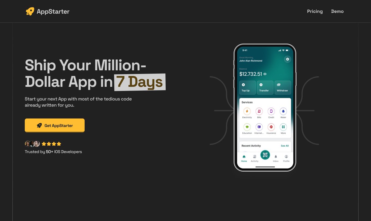 designwizrakesh's tweet image. Approved hero section for the AppStarter landing page let's see how far i can go. 
What do you think guys did i cooked well.