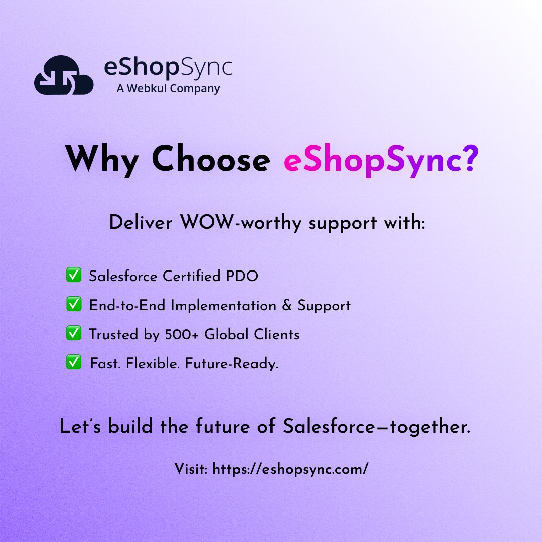 eshopsync's tweet image. Did you really know #eShopSync very well? I think &apos;Maybe or Maybe Not&apos;. No worries! 👀 Have a look at this 👇 

 @eshopsync  is your go-to partner for growth-driven #Salesforcesuccess.

Make your CRM work like a machine🤝

#cloudservices #sales #newbusiness #contactus #salescloud