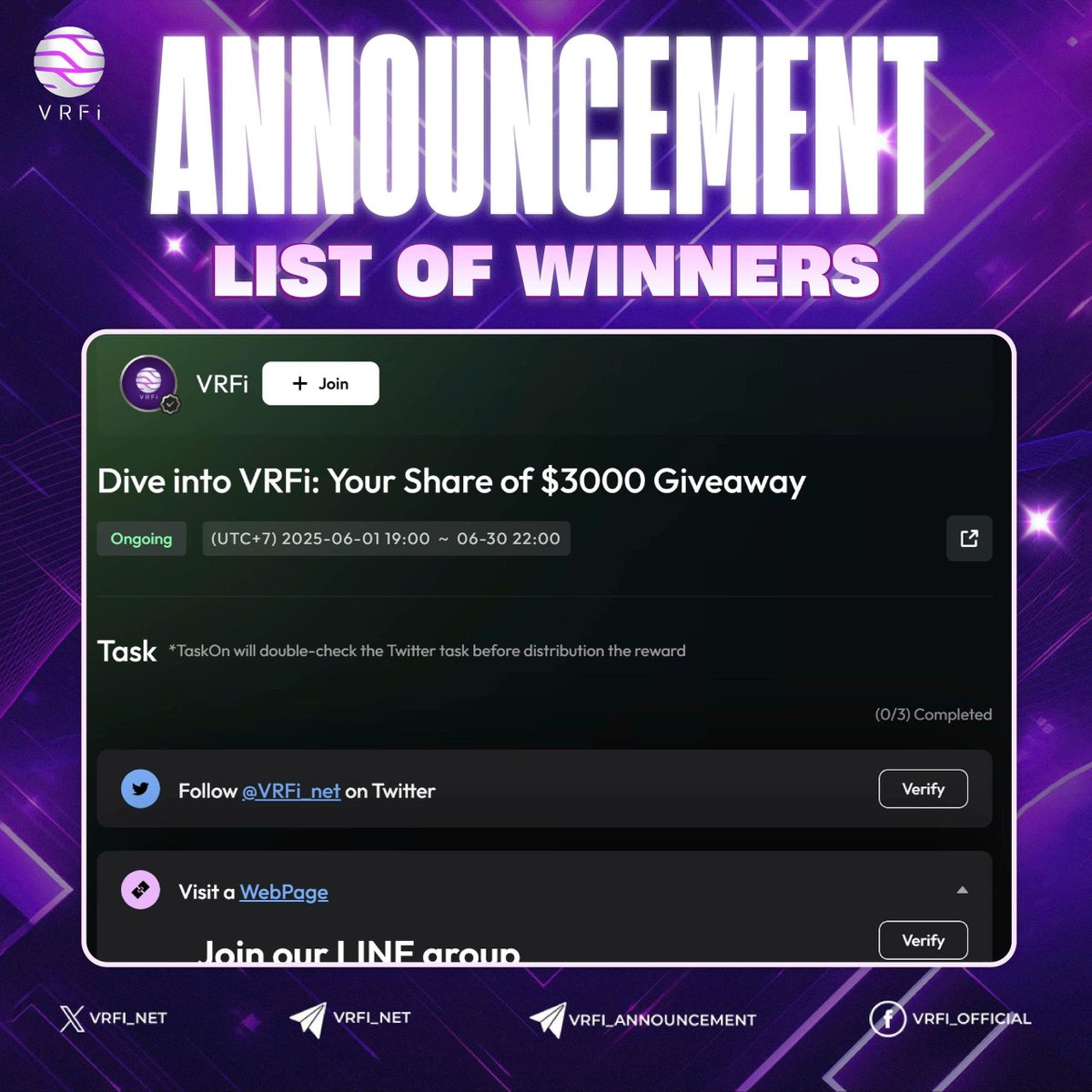 VRFi_net's tweet photo. 🎉 [VRFI GIVEAWAY] Big Congrats to Our 50 Winners – $3000 in Prizes! 🎉

💥 We’re excited to reward 50 winners with a share of $3000 ($VRFI worth of 2500 USDT + $500 USDT)!

✨ Stay tuned and keep following us!
#VRFI #VRFIGiveaway https://t.co/q0fmShwGCU