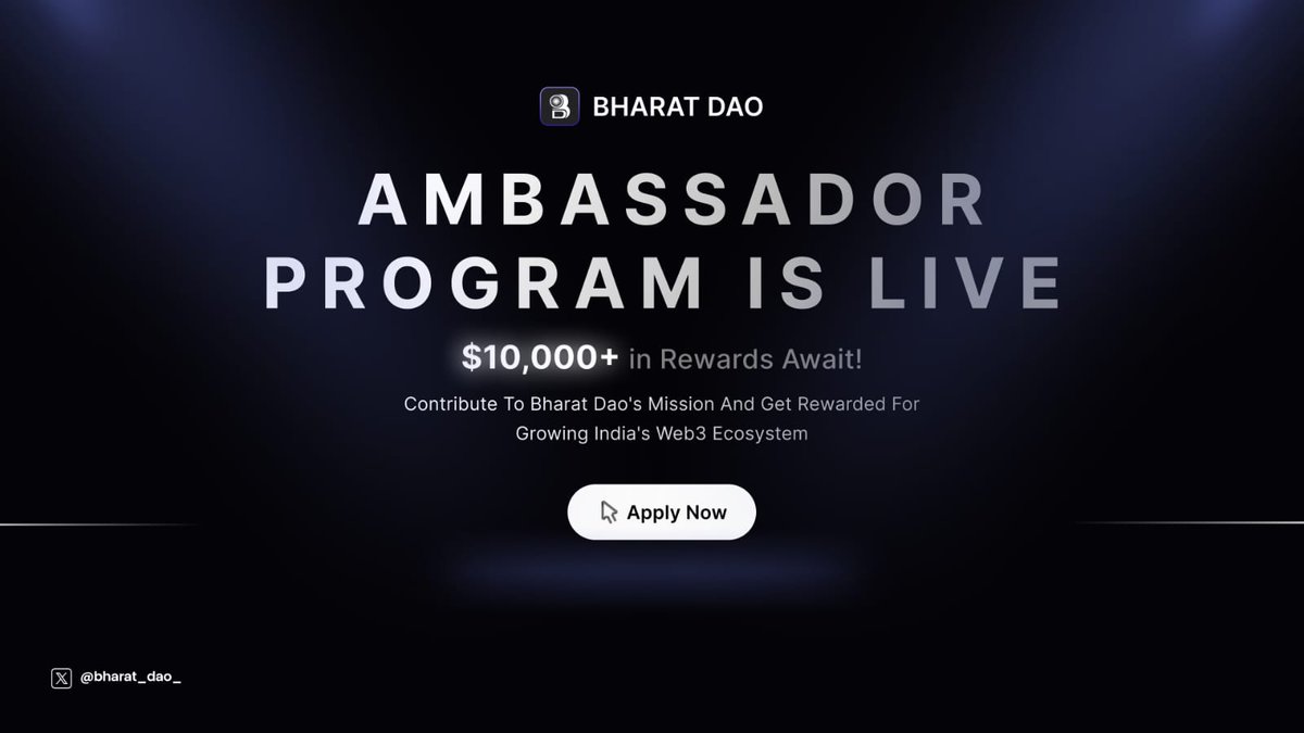 nikitasmcsnes's tweet image. You vibe with Web3.
Now vibe with purpose (and rewards).
Bharat DAO Ambassador Program
$10K+ reward pool
Expand your reach, rep your roots
pull in : discord.gg/rvrMHvnK