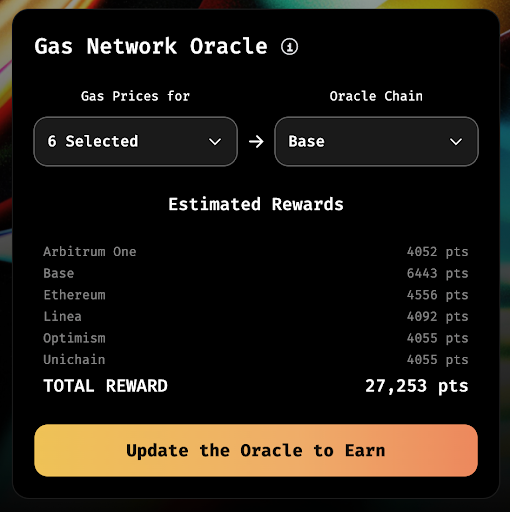 gasdotnetwork's tweet photo. How to play

1. Pick the gas price data to push onchain.

2. Choose chains that needs fresh oracle data.

3. Send the update.

4. Climb the leaderboard!

Earn points based on the difference between on and offchain gas estimates and how long since the last update.