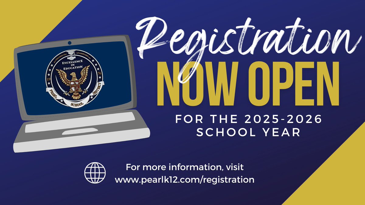 PearlPSD's tweet image. Online registration for the 2025-2026 school year for returning students is now open! 

Visit pearlk12.com/registration for more information! #wearepearl #wordstoaction