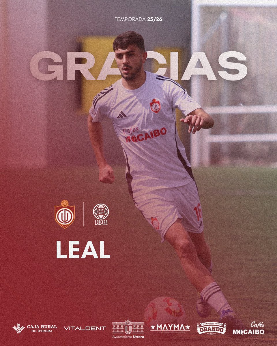 📣 𝐎𝐅𝐈𝐂𝐈𝐀𝐋 | 𝐋𝐞𝐚𝐥 no continuará en las filas del #CDUtrera. 

🙌 ¡Suerte en tus próximos retos! 🙌

#CDUtrera