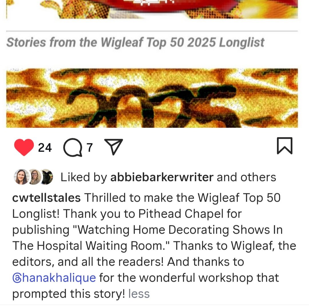 Farhana Khalique (@hanakhalique) on Twitter photo I love this news! 😍 Congratulations to Claudia Wair, and thanks again to <a href="/SmokeLong/">SmokeLong Quarterly</a> for inviting me to run that workshop 😊
You can read Claudia's beautiful, braided flash fiction, 'Watching Home Decorating Shows in the Hospital Waiting Room', here: share.google/BDppSHcdB37HvH… I love this news! 😍 Congratulations to Claudia Wair, and thanks again to <a href="/SmokeLong/">SmokeLong Quarterly</a> for inviting me to run that workshop 😊
You can read Claudia's beautiful, braided flash fiction, 'Watching Home Decorating Shows in the Hospital Waiting Room', here: share.google/BDppSHcdB37HvH…
