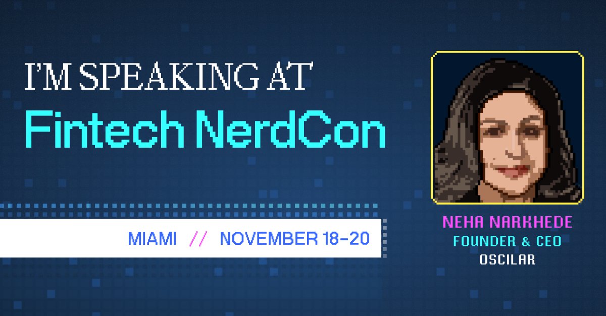Oscilar (@oscilarinc) on Twitter photo Calling all risk, compliance, and fraud tech nerds.
Our CEO <a href="/nehanarkhede/">Neha Narkhede</a> is speaking at <a href="/FintechNerdCon/">Fintech NerdCon</a>, sharing a behind-the-scenes look at how we've rebuilt the risk stack for the AI era: onboarding, decisioning, fraud & AML. Real talk.
📍Miami: bit.ly/4la3WvC Calling all risk, compliance, and fraud tech nerds.
Our CEO <a href="/nehanarkhede/">Neha Narkhede</a> is speaking at <a href="/FintechNerdCon/">Fintech NerdCon</a>, sharing a behind-the-scenes look at how we've rebuilt the risk stack for the AI era: onboarding, decisioning, fraud & AML. Real talk.
📍Miami: bit.ly/4la3WvC