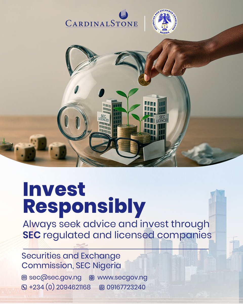 Verify before you invest. Your money deserves protection. Always invest through SEC-licensed and regulated companies like CardinalStone