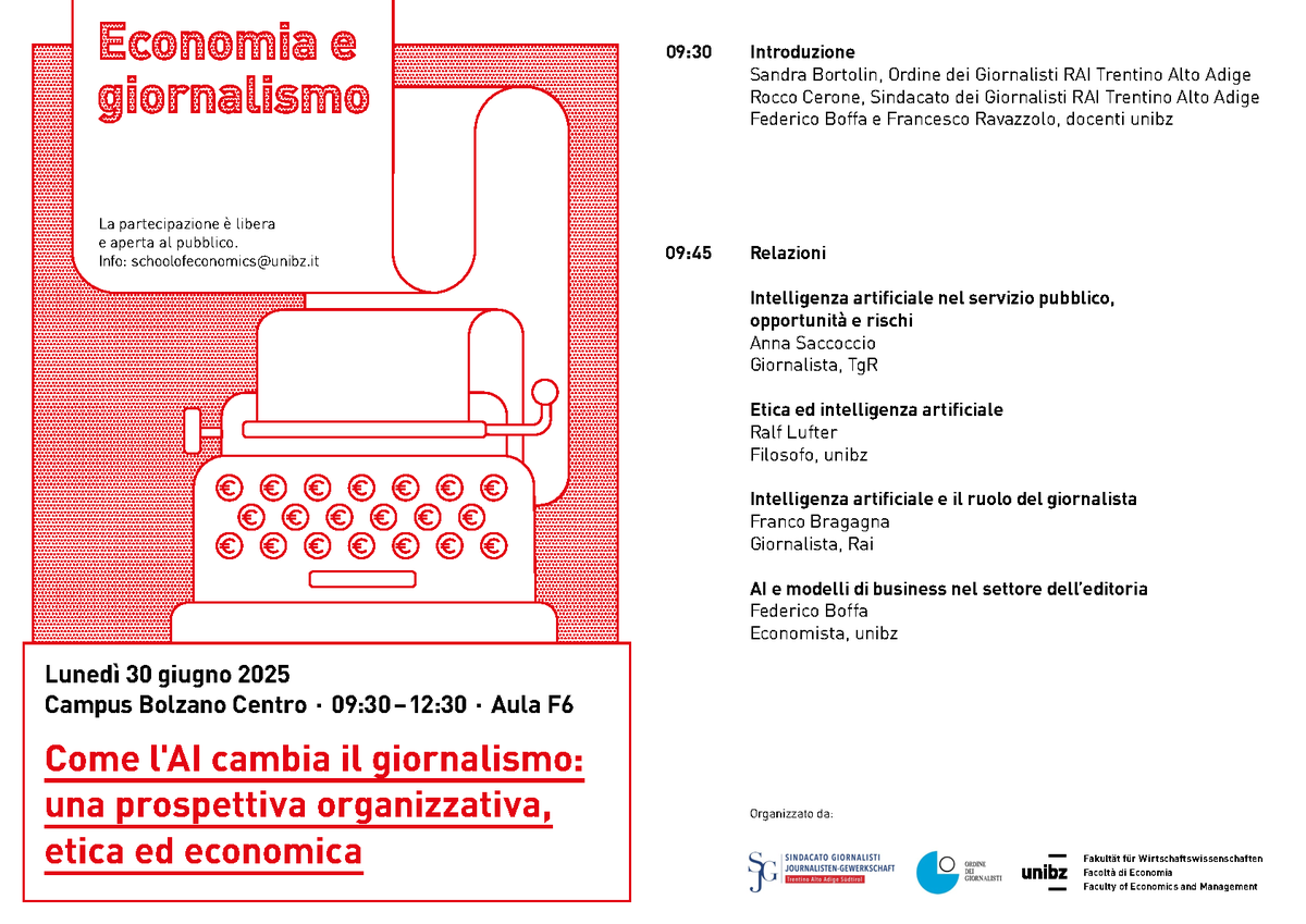 Federico Boffa (@federico_boffa) on Twitter photo Dibattito fra giornalisti, filosofi ed economisti su: "Come l'AI cambia il giornalismo: una prospettiva organizzativa, etica ed economica", insieme a ordine e sindacato dei Giornalisti Trentino Alto Adige. Grazie a <a href="/AnnaSaccoccio/">anna saccoccio</a> e Ralf LĂĽfter. Dibattito fra giornalisti, filosofi ed economisti su: "Come l'AI cambia il giornalismo: una prospettiva organizzativa, etica ed economica", insieme a ordine e sindacato dei Giornalisti Trentino Alto Adige. Grazie a <a href="/AnnaSaccoccio/">anna saccoccio</a> e Ralf LĂĽfter.