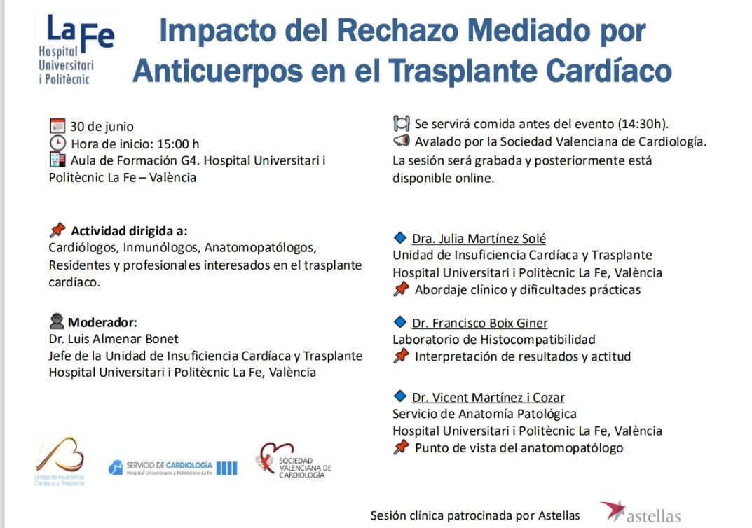 IC_LaFe's tweet image. Excelente sesión multidisciplinar sobre el rechazo mediado por anticuerpos.
👏gracias a ponentes y asistentes!
Y gracias a Astellas por el apoyo