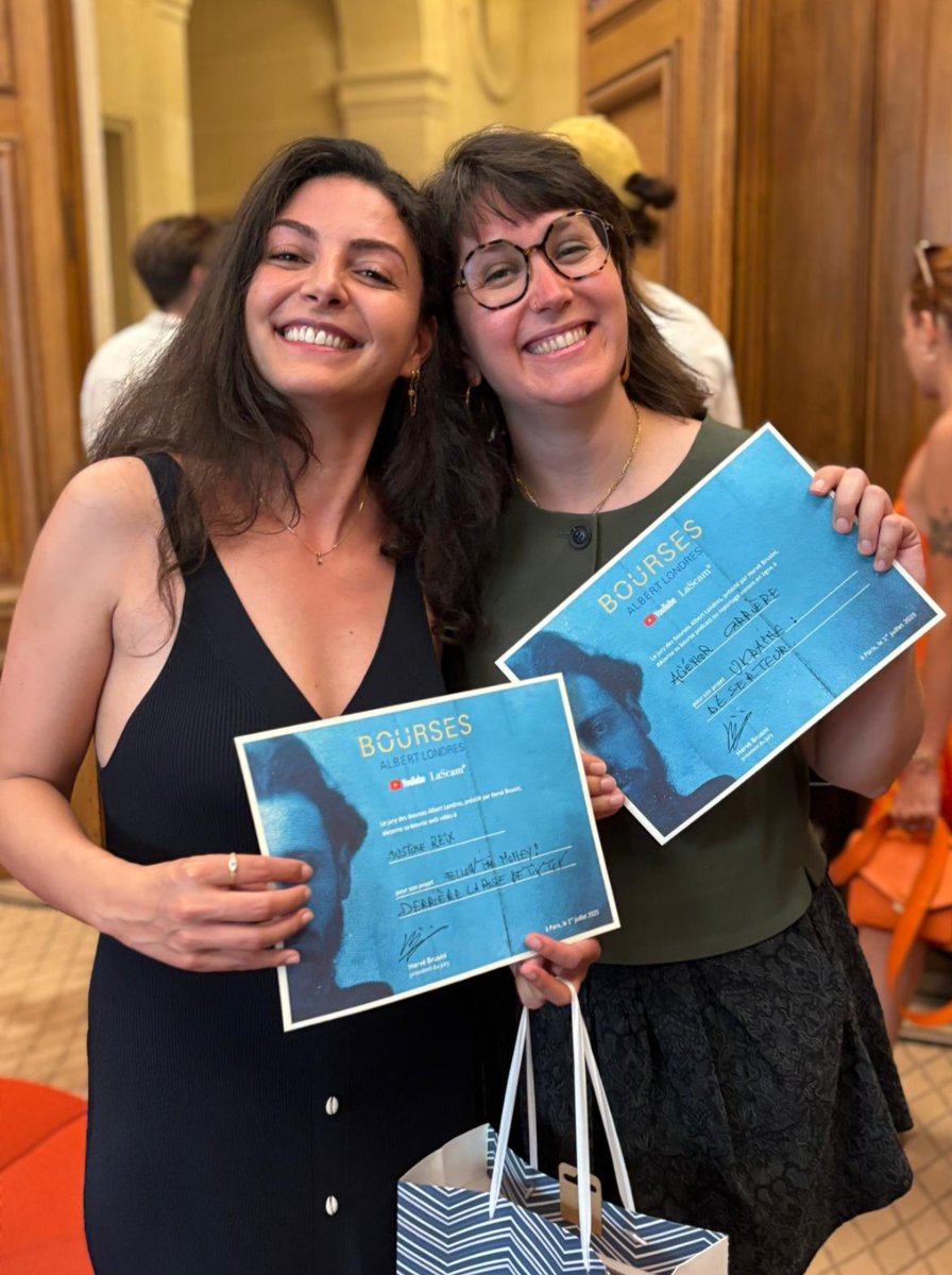 Si reconnaissante d'avoir remporté la Bourse <a href="/albert_londres/">Prix Albert Londres</a> 2025 en collaboration avec @lascamfrance et <a href="/YouTube/">YouTube</a> ! 

C'était encore plus incroyable de vivre ce moment aux côtés de ma consœur et ancienne collègue d'ARTE @alienor_carriere qui a remporté la bourse podcast !