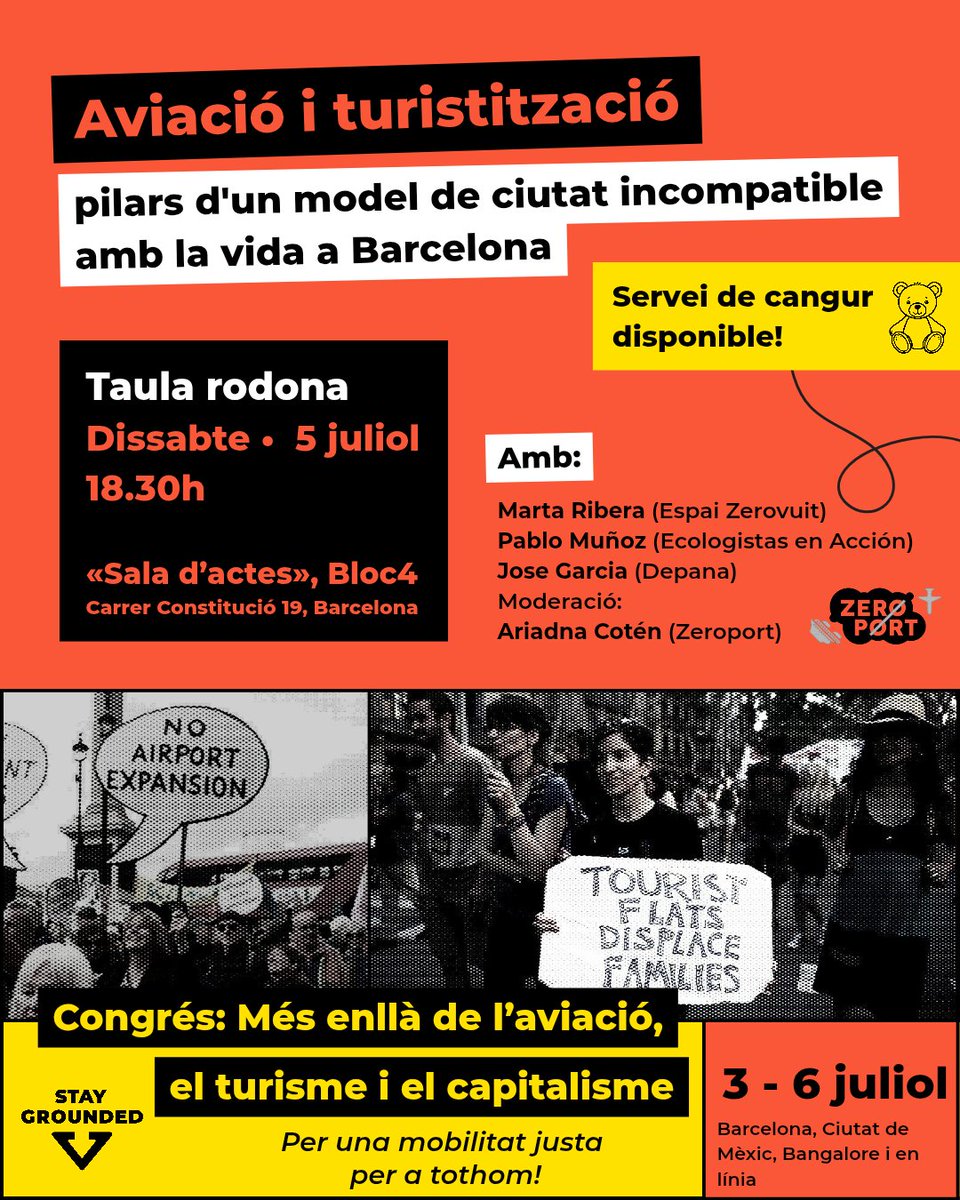 StayGroundedNet's tweet image. Join the open event about aviation & touristification on Saturday, during our conference Beyond Aviation, Tourism & Capitalism ✈️🏖️🚫
📍 Barcelona & online
🧸 Bring your kids–we'll have childcare
👉🏽 Full conference programme: stay-grounded.org/strategy-confe…