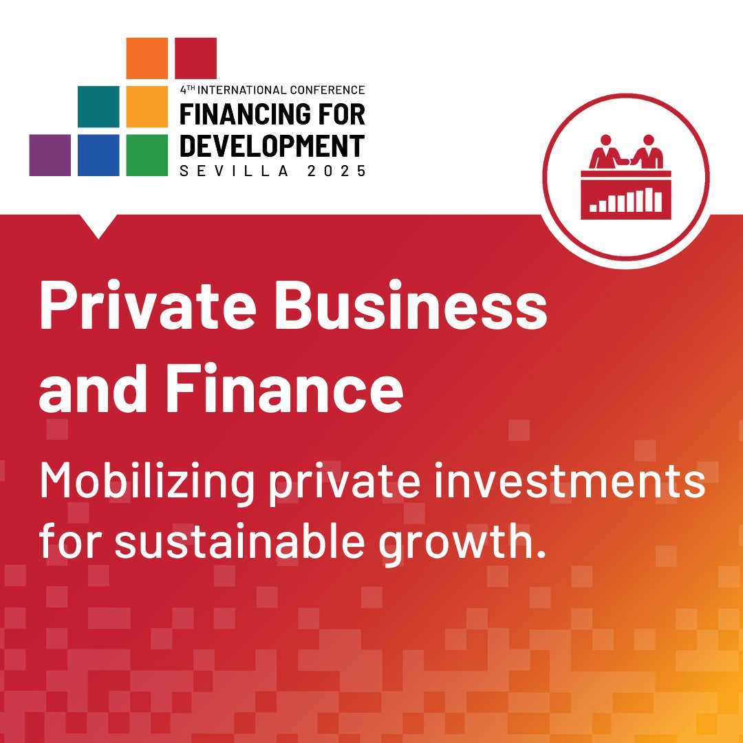 Private investment is key to #FinancingOurFuture.

Let’s unlock sustainable finance to grow economies 📈 &amp; protect the planet. 🌏

⏩Follow the latest updates of this week's Financing for Development Conference (#FFD4) in Sevilla, Spain: bit.ly/44H24V7