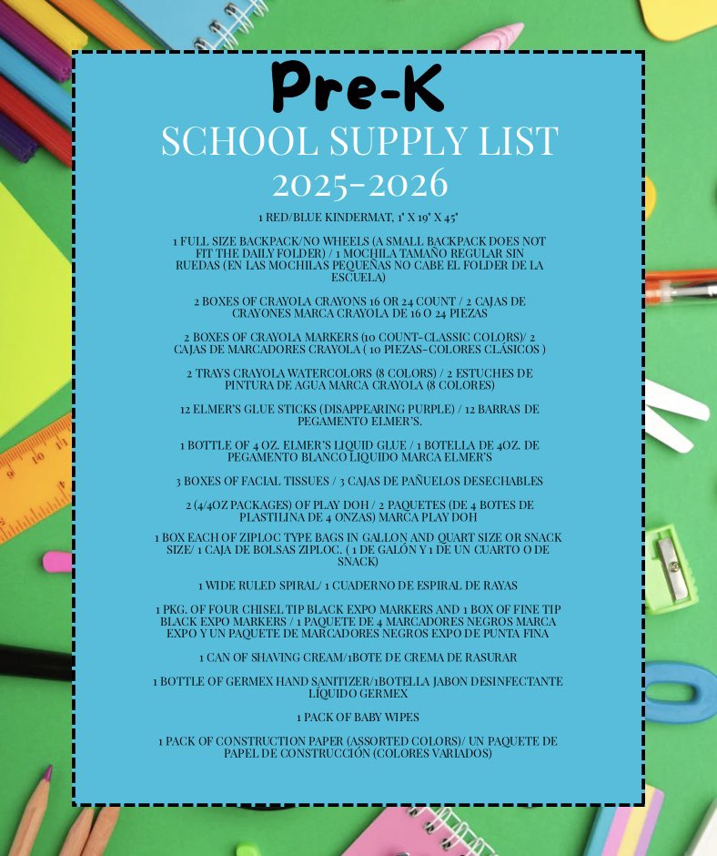DPISD_ECC's tweet photo. ✂️🖍️✨We hope you and your family are soaking in summer! Save the School Supply List for your child’s programming as you shop this summer! Follow our DPISD &amp; ECC social media accounts and website for more back to school information in the coming weeks!✨🖍️✂️ https://t.co/1dyrXNYCUi