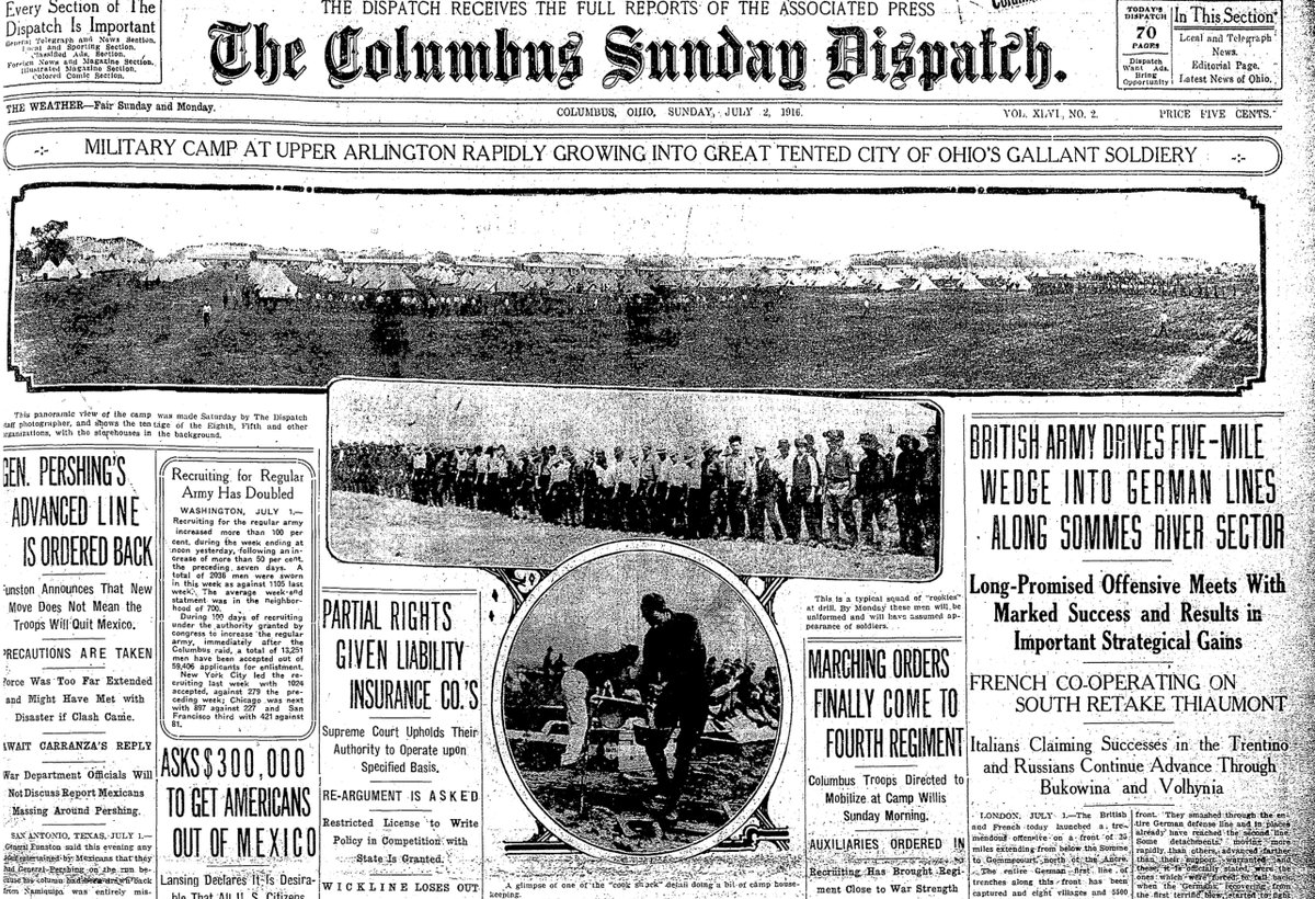 It's July 2, 1916 and Ohio's national guard troops are streaming into the fledging Upper Arlington to train for their mission at the Mexican border. Cleared fields, paved roads, and only a dozen or so homes meant lots of space for organizing and drilling.