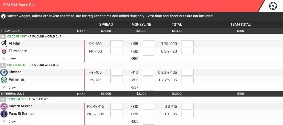 No_Limit_ag's tweet image. The odds are in — are you backing the right team? ⚽🔥
Check out the latest FIFA match odds now and place your winning bet with No Limit!
📊 Real-time updates
💸 Best value lines
🚀 Tap in before kickoff!

#FIFA2025 #FootballOdds #NoLimitBet #BetSmart #GameOn #FIFA #SoccerBetting