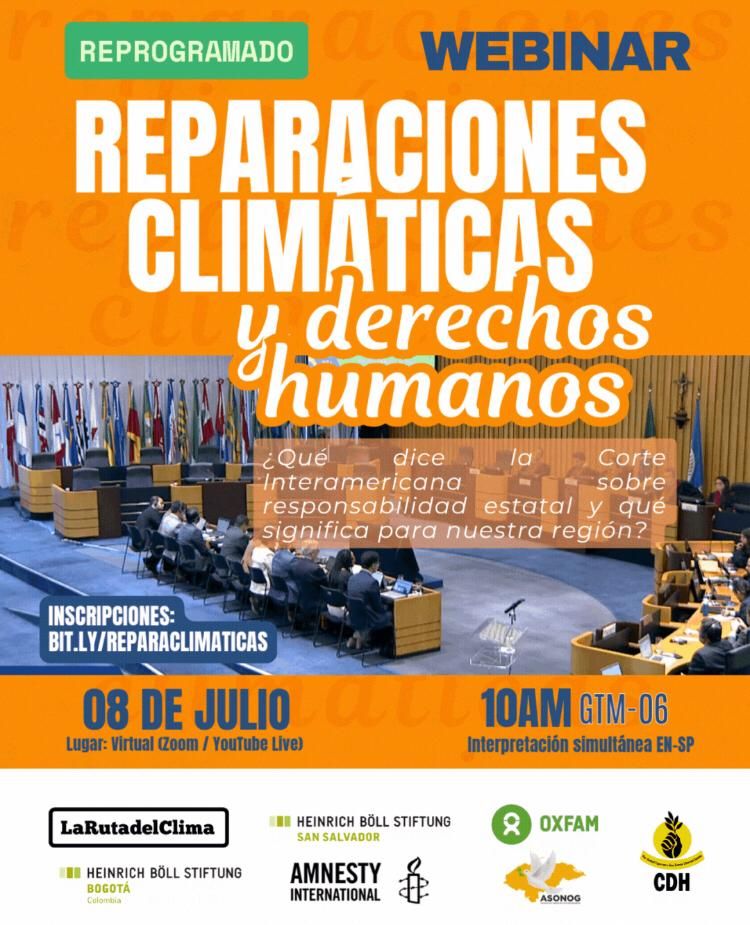 📣¡Nueva fecha para el webinar Reparaciones Climáticas y Derechos Humanos!

📅 8 de julio
🕘 9:00 am (GTM-06)
📍 Virtual (Zoom / YouTube Live)
🌐 Interpretación simultánea: Inglés – Español
📌 Inscríbete aquí: bit.ly/reparaclimatic…