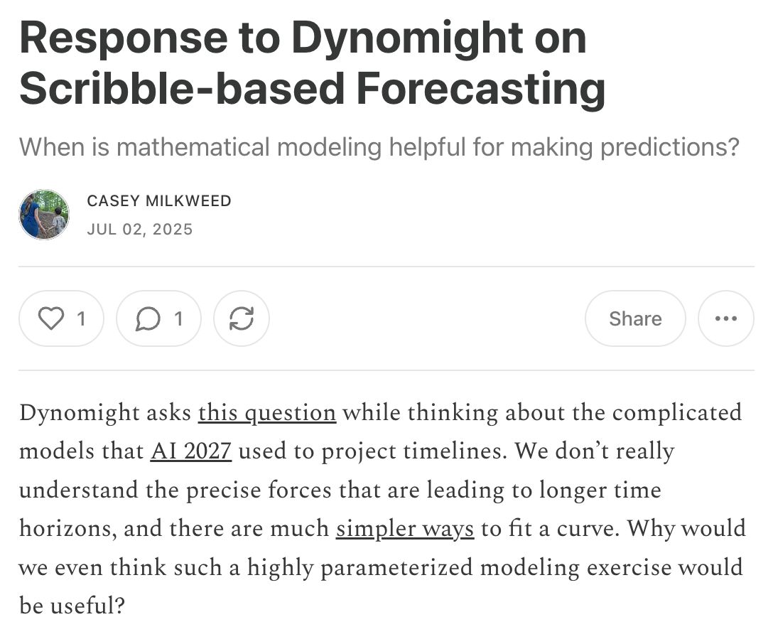 dynomight7's tweet image. This is a very thoughtful rebuttal. (And extremely well-written!) Recommended. caseymilkweed.substack.com/p/response-to-…