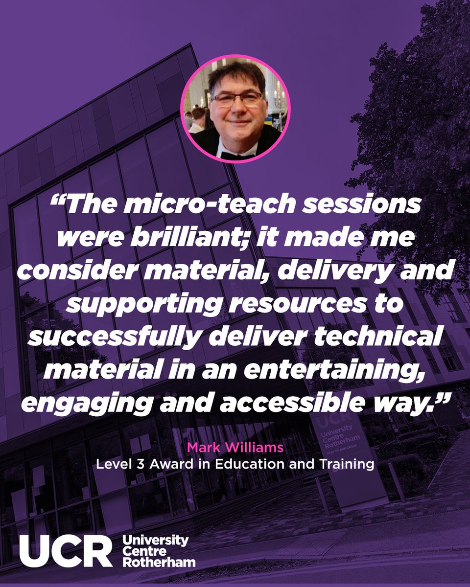 From heavy-industry engineer to qualified #educator – congratulations to Mark Williams for completing his Level  3 Award in #Education &amp; #Training!

His journey shows it’s never too late to enhance your #skills and share knowledge with others.

ucr.rotherham.ac.uk/case-study/mar…