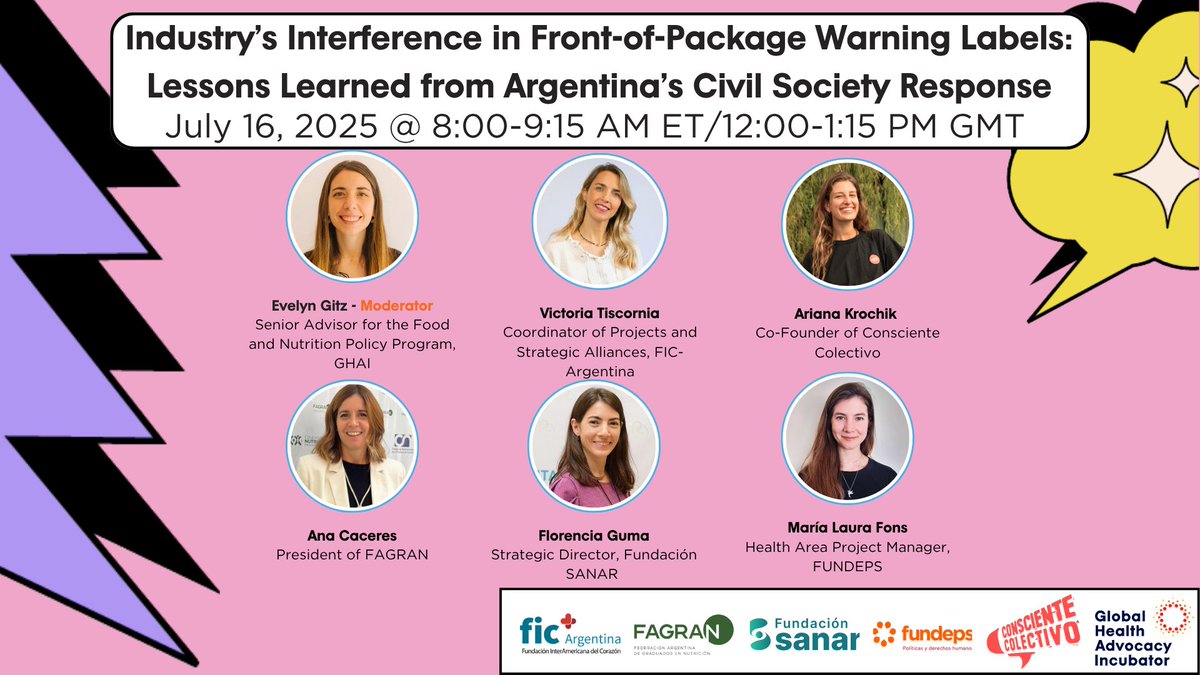 IncubatorGHAI's tweet image. How did Argentinian advocates beat back industry interference on food labels? Join us and @ficargentina, @FAGRANnutricion, @fundacion_sanar, @fundeps and @Conscientecole_ for an important webinar. Register here: advocacyincubator.org/news/2025-07-0…