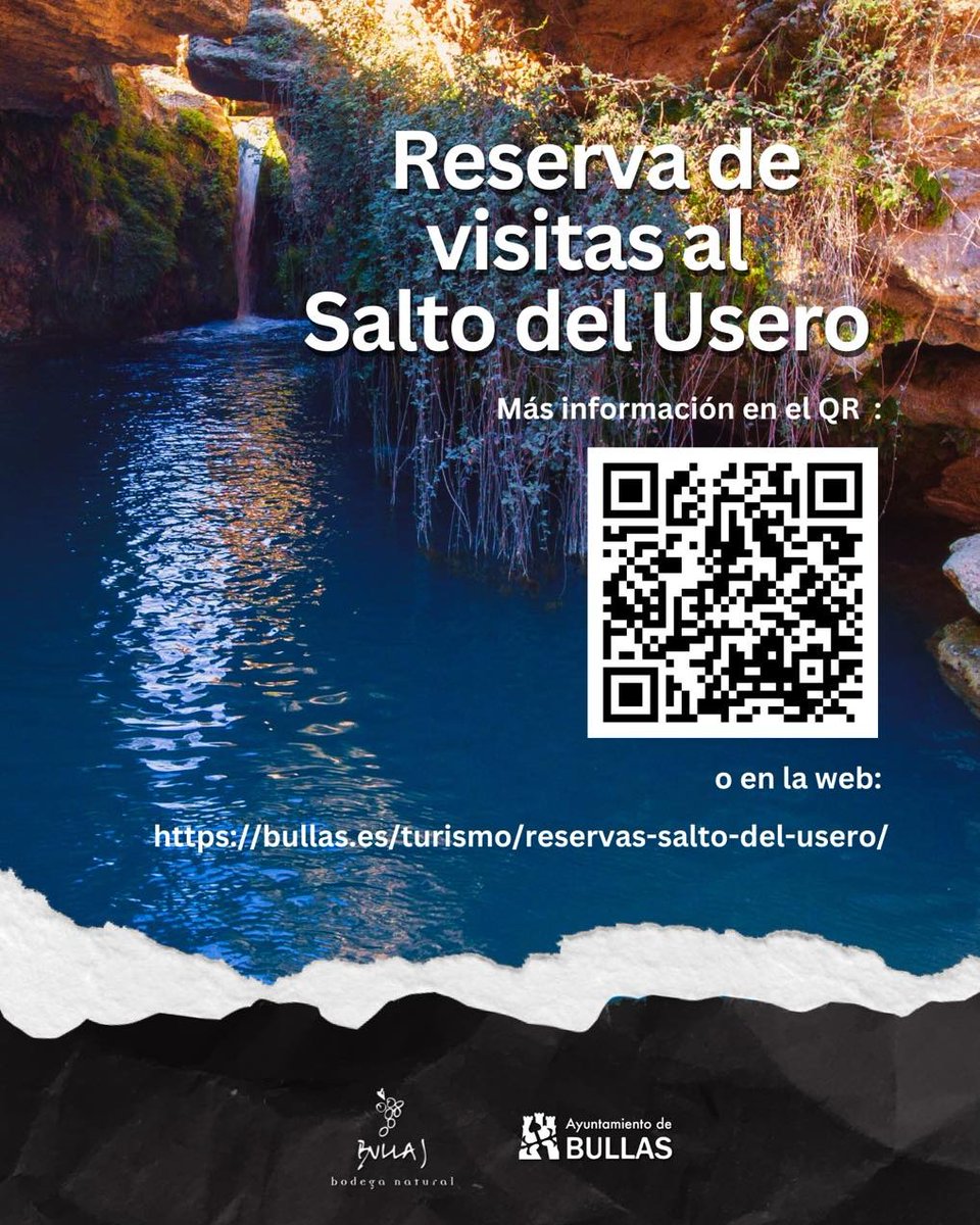 ¿Quieres visitar el Salto del Usero? Recuerda que es importante realizar la reserva previa.
Del 1 de julio al 12 de octubre, el acceso a este Monumento Natural estará regulado para proteger su entorno y garantizar una experiencia segura para todos.

👉 bullas.es/turismo/reserv…