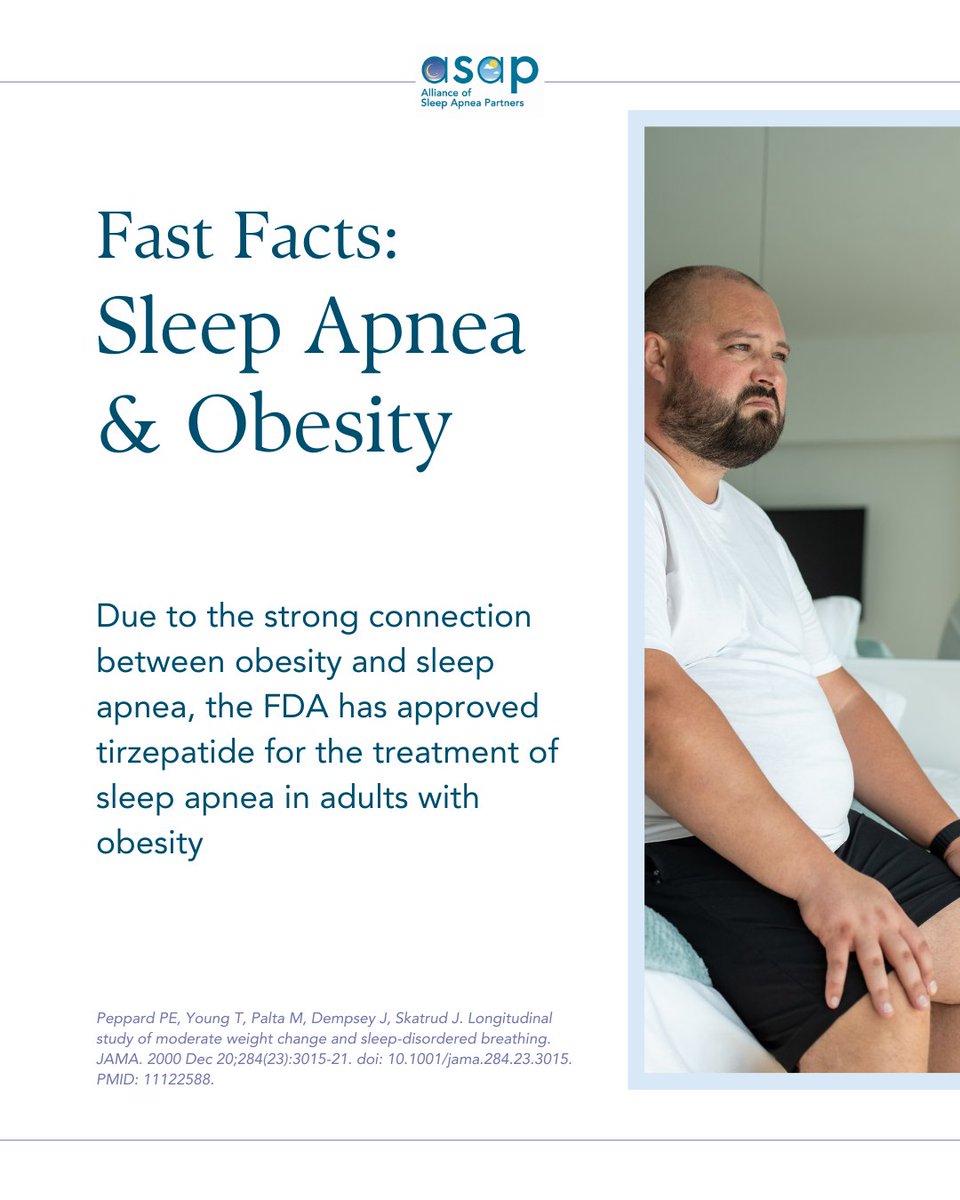 Due to the strong connection between obesity and sleep apnea, the FDA has approved tirzepatide for the treatment of sleep apnea in adults with obesity. Learn more: apneapartners.org/_files/ugd/41c…

This program is supported by Eli Lilly and Company