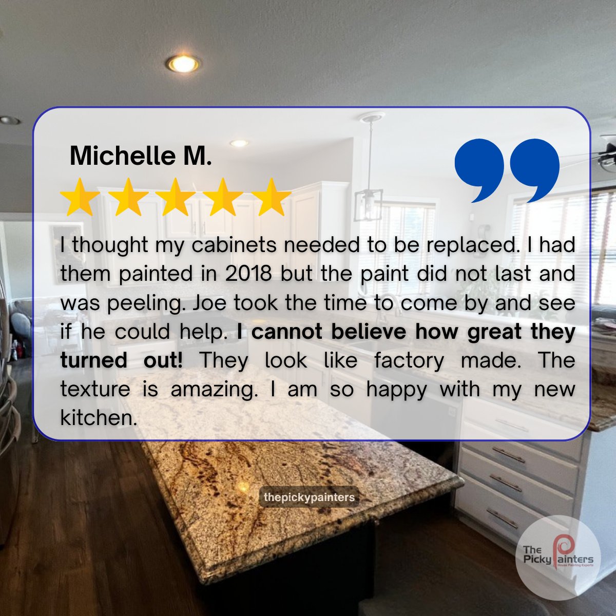 Picky_Painters's tweet image. Michelle’s cabinets were peeling after just a few years.
We stepped in with our expert refinishing process, and she was thrilled with the factory-finish results!

“They look like factory-made. I’m so happy with my new kitchen!”

#KitchenMakeover #CabinetRefinishing