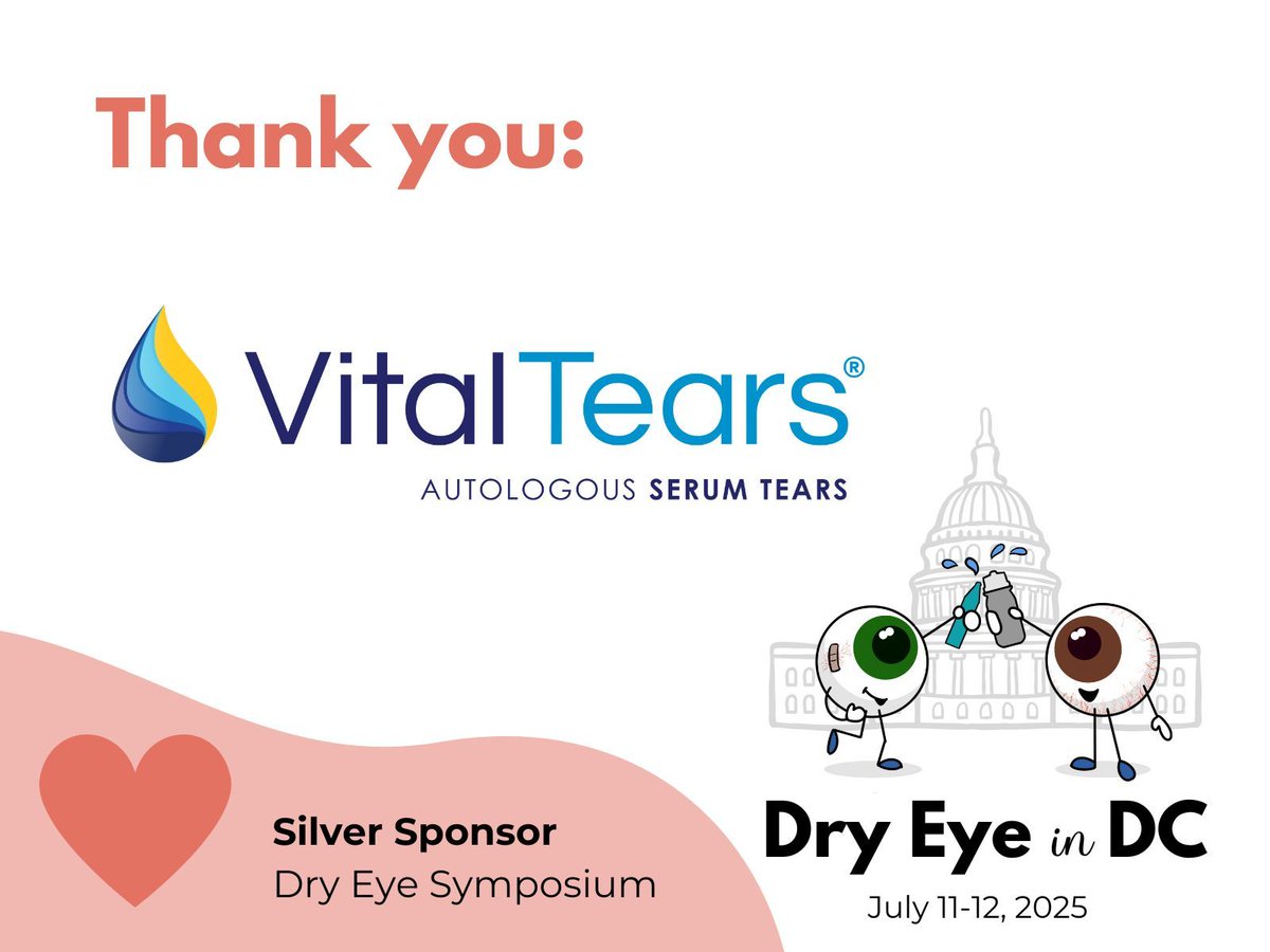 Thank you Vital Tears, a Silver Sponsor for the Dry Eye Patient Symposium, July 12th in Washington, DC! Learn more about Dry Eye in DC and our amazing sponsors: buff.ly/QTIFyJQ
#dryeyeindc #dryeye #dryeyedisease #dryeyefoundation #dryeyesymposium #optometry #ophthalmology