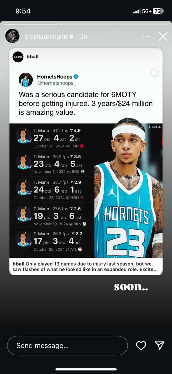 CookHimMelo's tweet image. Hornets guard @tre2mann3 hinting at him going for 6MOTY next season
Via: βtreshaunmann on igβ