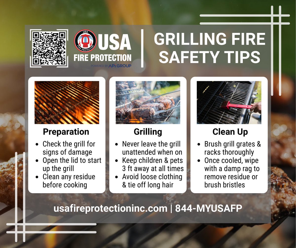 USA Fire Protection (@usafire) on Twitter photo Planning to grill this 4th of July? Keep the flames on the BBQ, not your backyard! 
Before you light up your grill this weekend, check out our top fire safety tips to keep your celebration safe and fire-free. 
usafireprotectioninc.com/grilling-up-so… 
#4thOfJuly #GrillSmart #BBQTips Planning to grill this 4th of July? Keep the flames on the BBQ, not your backyard! 
Before you light up your grill this weekend, check out our top fire safety tips to keep your celebration safe and fire-free. 
usafireprotectioninc.com/grilling-up-so… 
#4thOfJuly #GrillSmart #BBQTips