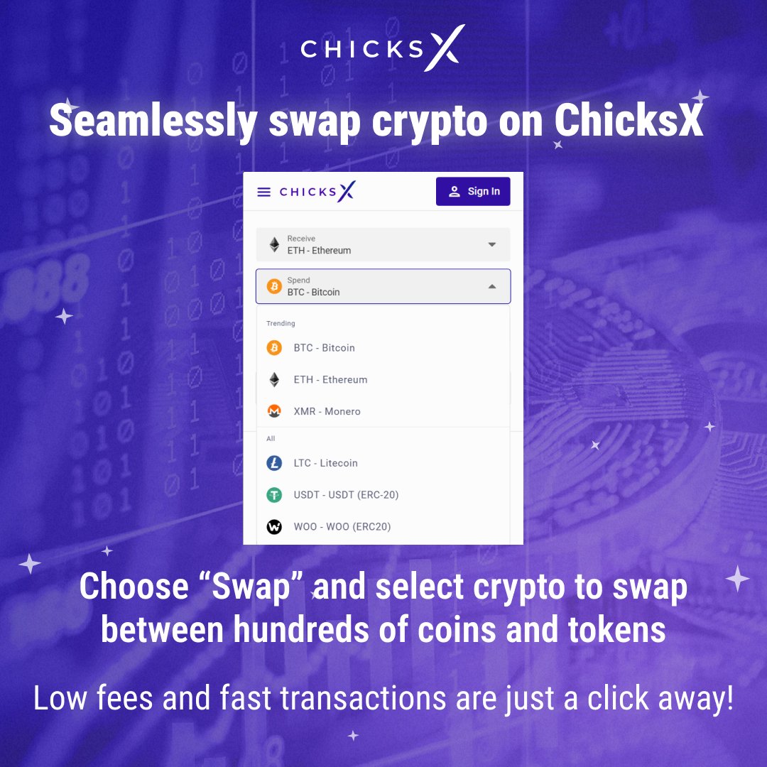 Swap crypto today with ChicksX today. 💰🤑
#CryptoExchange #ChicksX
