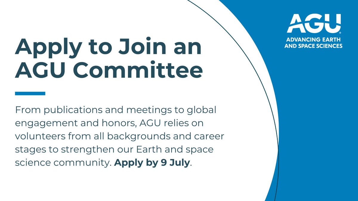 Want to get more involved with AGU? We’re looking for volunteers for our committees! Applications are due 9 July. Make your voice count 👉 lite.spr.ly/6004yCX2