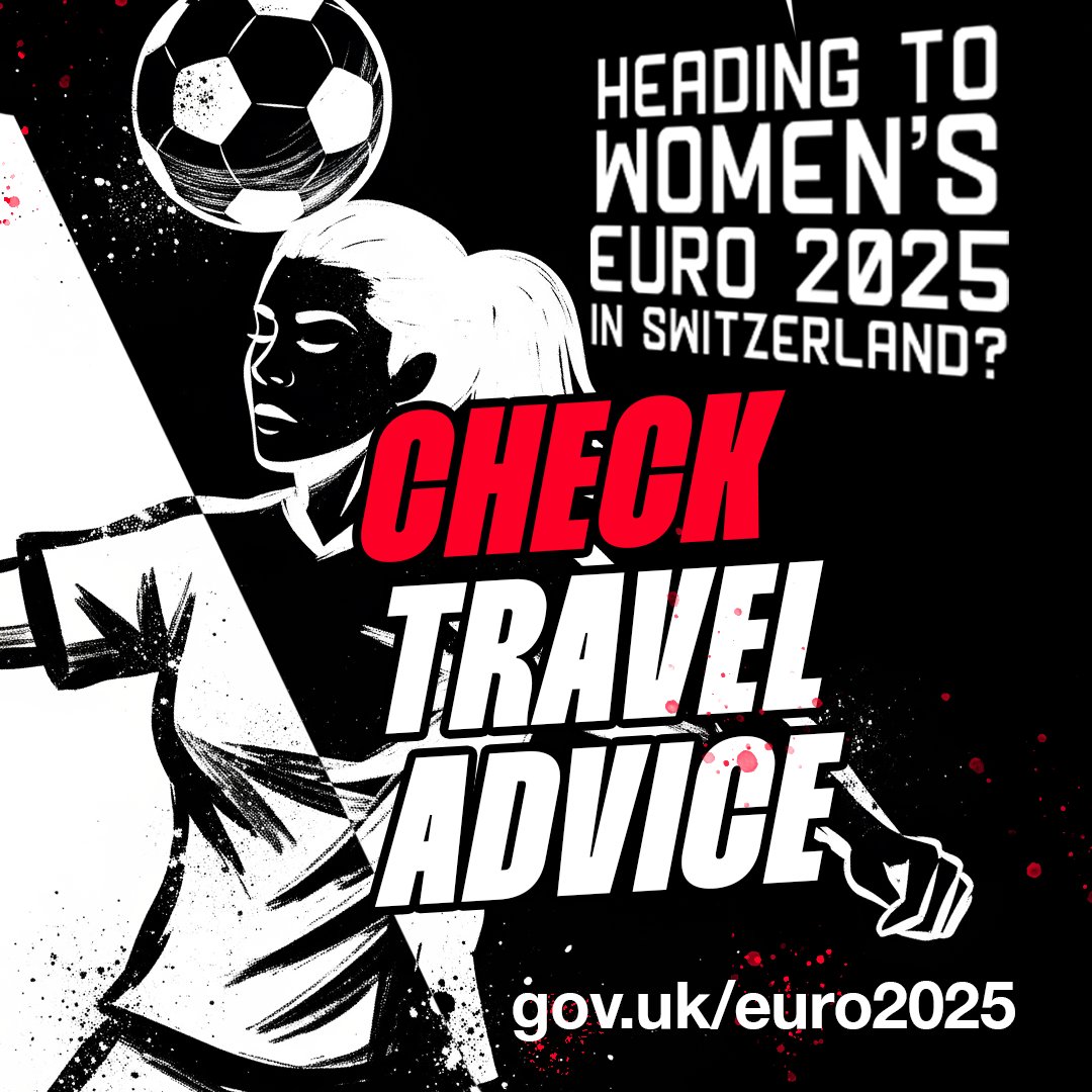 Heading to Switzerland for the #WEURO2025?

Whether you’re cheering for Wales or England (or both!) – we’ve got your back.

⚽ Check travel advice
⚽ Keep your passport safe
⚽ Get travel insurance

Let’s go #Cymru and #Lionesses🐉🦁