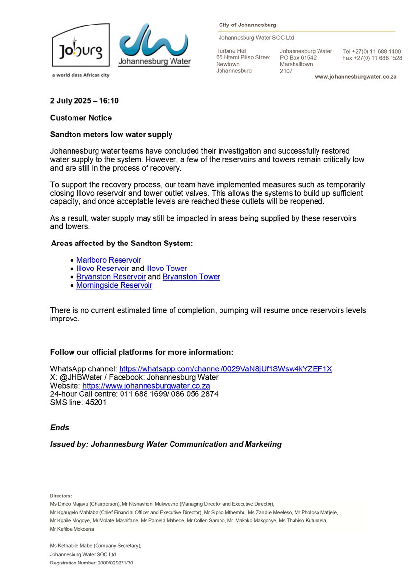Johannesburg Water tweet media