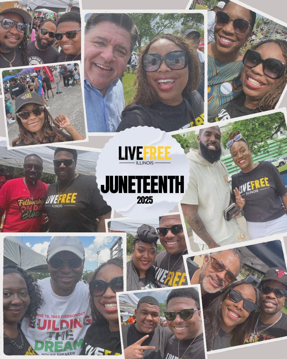 #RewindWednesday to Juneteenth! Our Live Free Illinois team connected with Gov. JB Pritzker, Lt. Gov. Stratton, Speaker Welch, Pastor Sharpe, DJ Mike P, Pastor Phil Jackson &amp; more—building freedom &amp; justice together! ✊🏾✨ #Juneteenth #FaithInAction