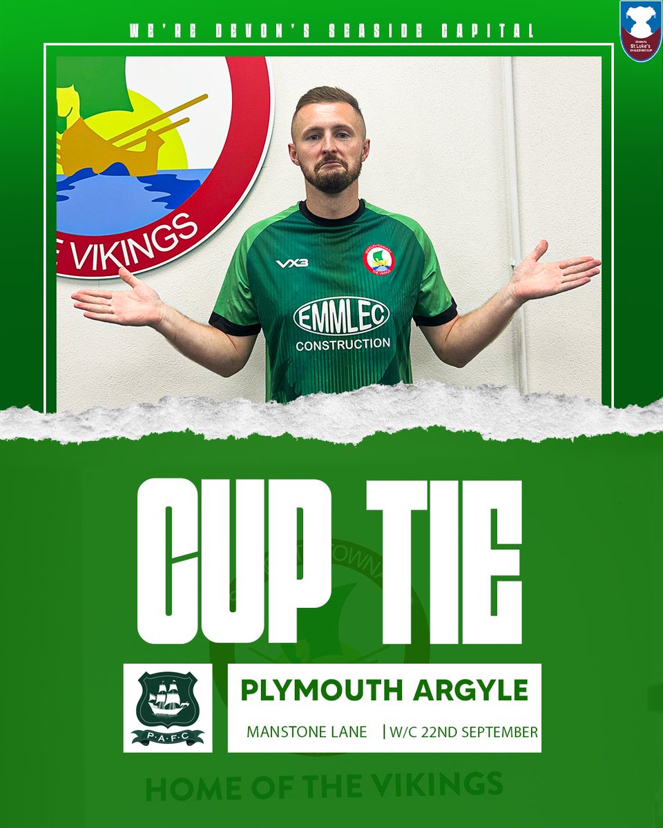 Sidmouth Town AF(C) (@sidmouthtownafc) on Twitter photo 🏆 We welcome <a href="/SkyBetLeagueOne/">Sky Bet League One</a> side <a href="/Argyle/">Plymouth Argyle FC</a> to Manstone Lane in the first round of the <a href="/devon_fa/">Devon County FA</a> St Luke’s Challenge Cup, which will take place on the W/C 22nd of September
#UTV💚 #Vikings 🏆 We welcome <a href="/SkyBetLeagueOne/">Sky Bet League One</a> side <a href="/Argyle/">Plymouth Argyle FC</a> to Manstone Lane in the first round of the <a href="/devon_fa/">Devon County FA</a> St Luke’s Challenge Cup, which will take place on the W/C 22nd of September
#UTV💚 #Vikings
