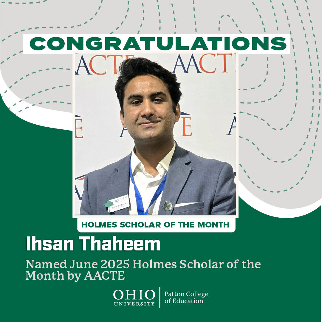 OHIOPattonCOE's tweet photo. Congratulations Ed. Leadership doctoral student Ihsan Thaheem! @AACTE named him June's Holmes Scholar of the Month for "his cross-disciplinary expertise, strong research acumen, and ability to foster inclusive and student-centered mentorship."
https://t.co/S2VN4aGgQa
#PattonProud https://t.co/Ppop68V4KB