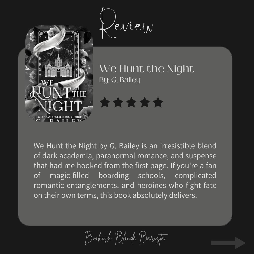 bookishbb's tweet image. Just devoured We Hunt the Night by G. Bailey.
💀 Witches vs. shifters
🐉 Bonded dragon mates
🏫 Dark magical academy
10/10 for fans of fated mates, enemies-to-lovers, and slow-burn reverse harem.
#WeHuntTheNight #GBailey #Romantasy #ReverseHarem #BookRecommendations