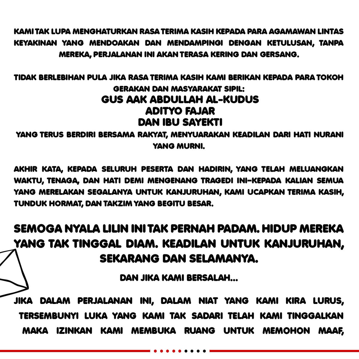 Terima kasih tak terhingga untuk segala-galanya. #JusticeForKanjuruhan #JFT135 #1000HariKanjuruhan