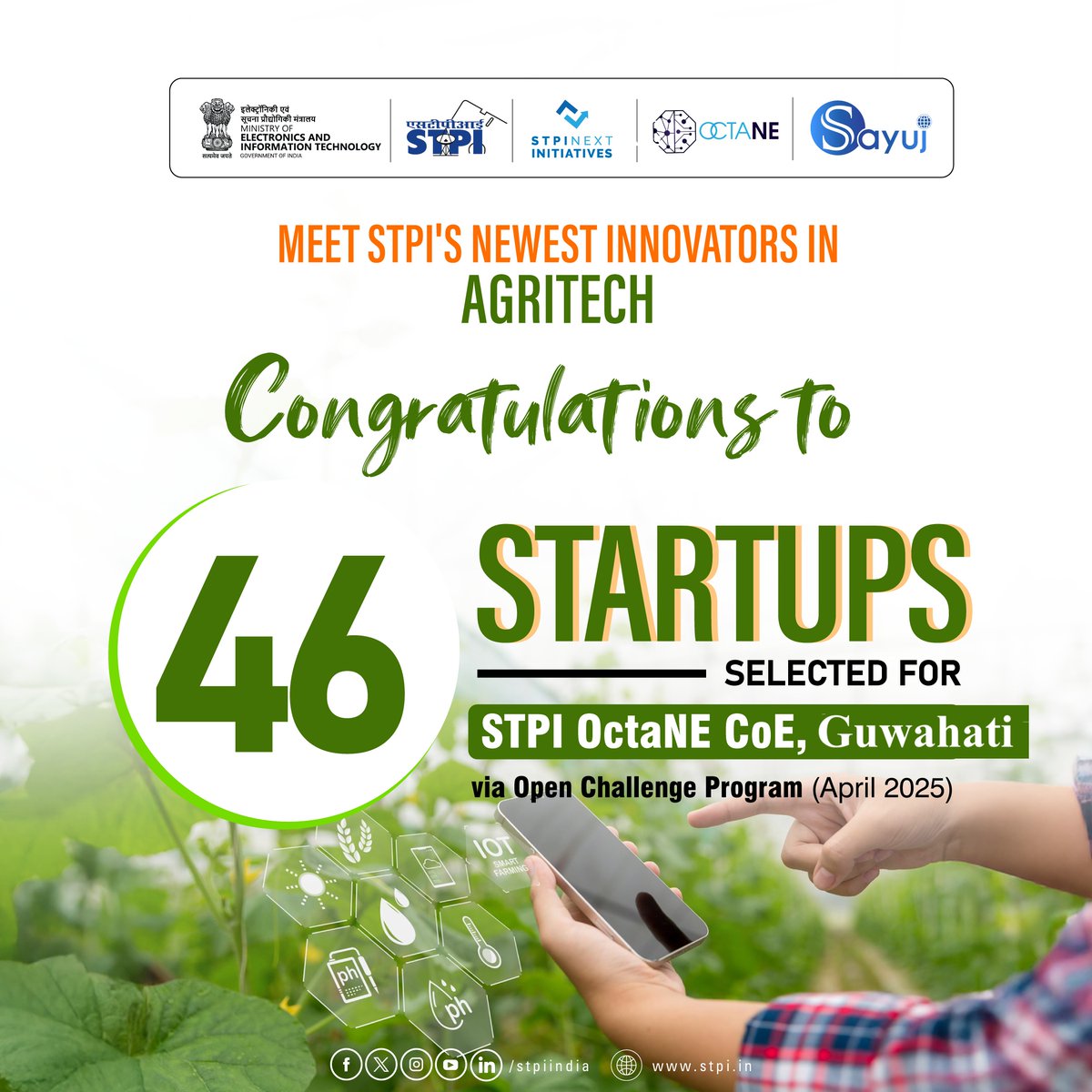 STPI (@stpiindia) on Twitter photo The Gateway to Northeast India is all Set to Witness its Newest Cohort of Startups in Agritech domain🚜🌳
Congratulations to the 46 startups selected for STPI OctaNE CoE, Guwahati via Open Challenge Program (OCP) launched in April, 2025! ✨
These trailblazers are all set to The Gateway to Northeast India is all Set to Witness its Newest Cohort of Startups in Agritech domain🚜🌳
Congratulations to the 46 startups selected for STPI OctaNE CoE, Guwahati via Open Challenge Program (OCP) launched in April, 2025! ✨
These trailblazers are all set to