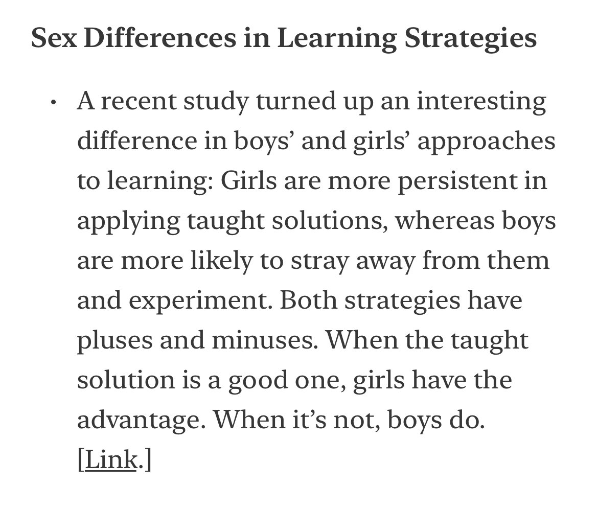 SteveStuWill's tweet image. “Girls are more persistent in applying taught solutions, whereas boys are more likely to stray away from them and experiment.”

[Link below.]